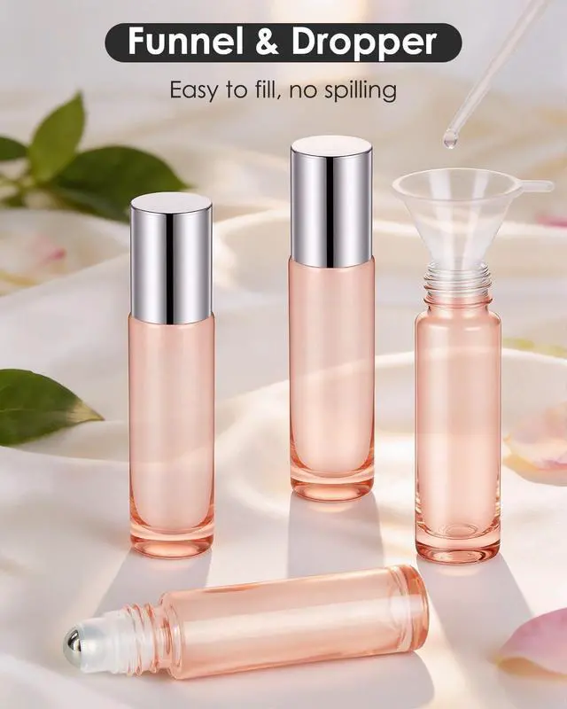 Alt view image 3 of 7 - Essential Oil Roller Bottles - 4 Pack Refillable 10ml Glass Roller Bottles | Leak-proof, UV-Resistant, Roll On Bottles for Essential Oil, Perfume, Lip Gloss, Travel, Roller Ball Applicator, Rose Gold