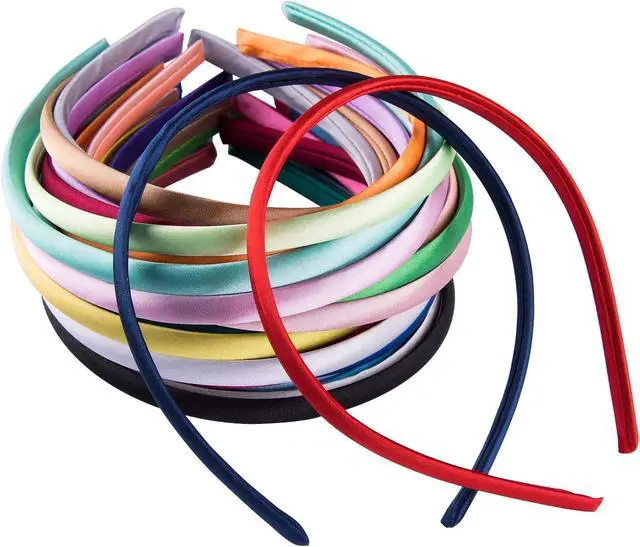 Alt view image 4 of 7 - Duufin 30 Pieces Satin Headbands for Girls 1cm/0.39 inch Girls Headbands | Crafts DIY Colorful Plain Satin Coverd Headbands Comfortable Stay in Place Girl Hair Accessories, 30 Colors