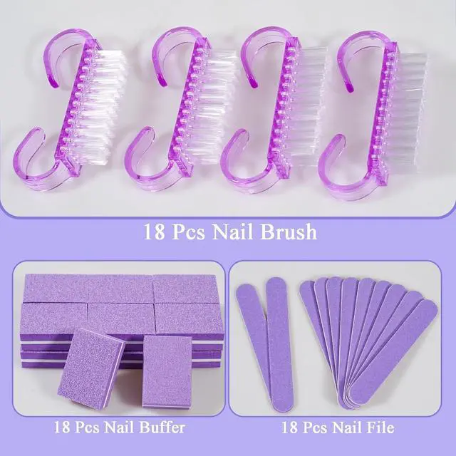 Alt view image 4 of 6 - 18 Set Disposable Manicure Kit Set, Press On Nail Tool Kit (Purple) | Press On Nail Packaging Supplies with Nail File, Buffer, Nail Buffer Block, Handle Brush, Wood Stick, Packaging Bag