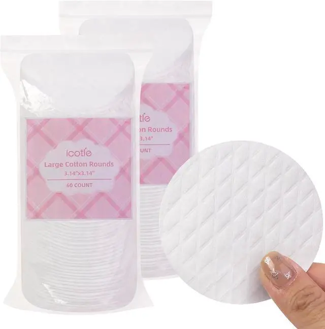 Main image of ICOTLE Extra Large Cotton Rounds, Diameter 3.14", 100% Pure Cotton Pads, Soft and Lint-Free, for Removing Makeup, Nail Polish, and Cleansing Face, 120 Count