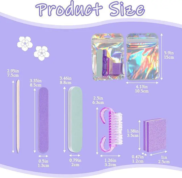 Alt view image 6 of 6 - 18 Set Disposable Manicure Kit Set, Press On Nail Tool Kit (Purple) | Press On Nail Packaging Supplies with Nail File, Buffer, Nail Buffer Block, Handle Brush, Wood Stick, Packaging Bag