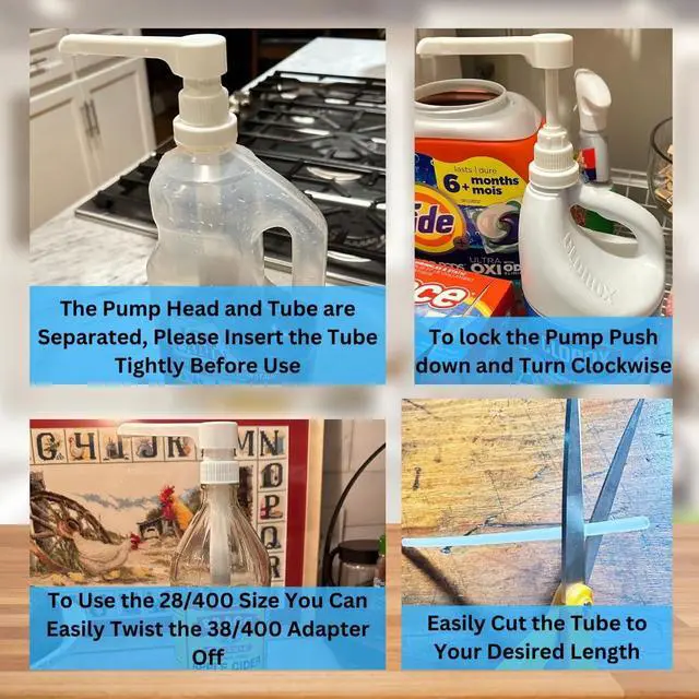 Alt view image 6 of 6 - Dual Fitting Pump Dispenser for Gallon Jugs and Smaller Bottles (8cc Each Pump/Fits 28-400 and 38-400) Leak Proof for Household and Commercial Use, Plastic Pump for 1 Gallon Jug - BPA Free (2-Pack)
