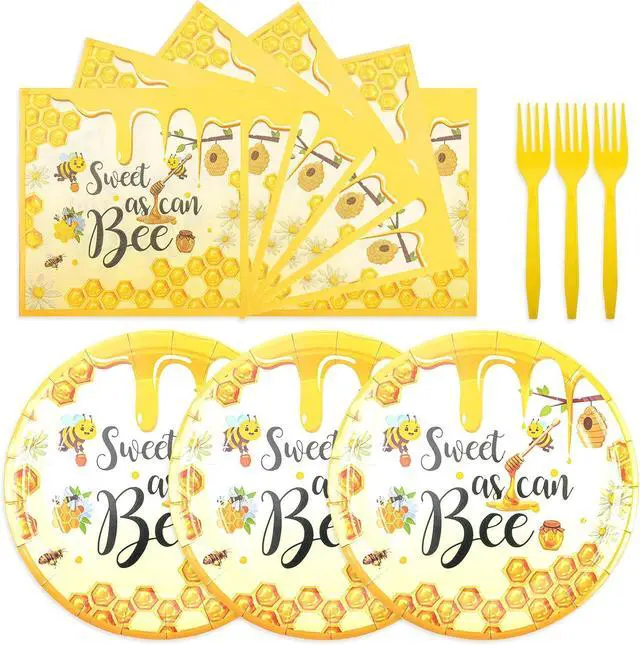 Main image of 75PCS Bee Decorations for Party, Sweet as Can Bee Paper Plates and Napkins with Forks Disposable Dessert Tableware Parties Favors for Birthday Party Supplies Decorations