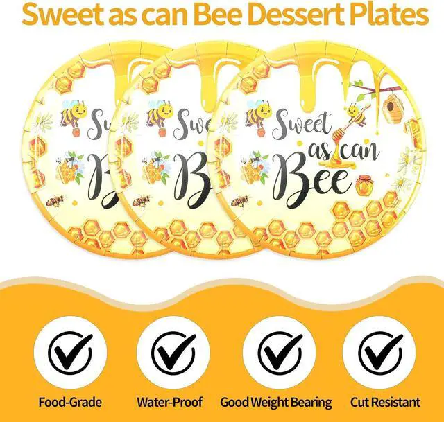 Alt view image 4 of 7 - 75PCS Bee Decorations for Party, Sweet as Can Bee Paper Plates and Napkins with Forks Disposable Dessert Tableware Parties Favors for Birthday Party Supplies Decorations