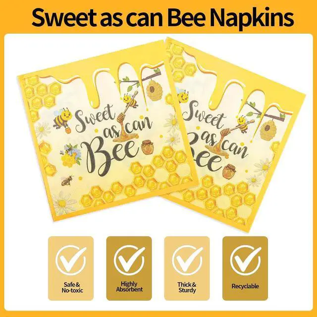 Alt view image 5 of 7 - 75PCS Bee Decorations for Party, Sweet as Can Bee Paper Plates and Napkins with Forks Disposable Dessert Tableware Parties Favors for Birthday Party Supplies Decorations