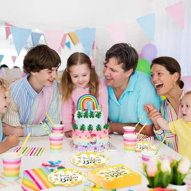 Alt view image 7 of 7 - 75PCS Bee Decorations for Party, Sweet as Can Bee Paper Plates and Napkins with Forks Disposable Dessert Tableware Parties Favors for Birthday Party Supplies Decorations