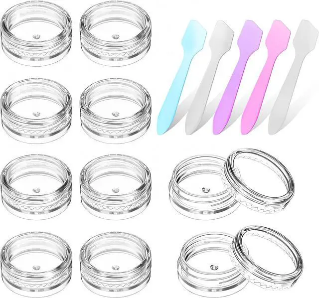 Main image of 10 Pcs 2g Makeup Travel Containers with Lids & 5 Pcs Mini Spatulas, Empty Cosmetic Sample Jars Small Refillable Leak Proof Plastic Bottles for Lip Balm Creams Lotion Lip Scrub Foundation
