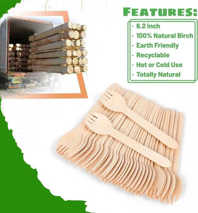 Alt view image 3 of 6 - ANTETOK Disposable Wood Cutlery Sporks - 100 Pack Wooden Sporks Disposable Spoon Fork 2-in-1 Cutlery,6.3 Inch Length