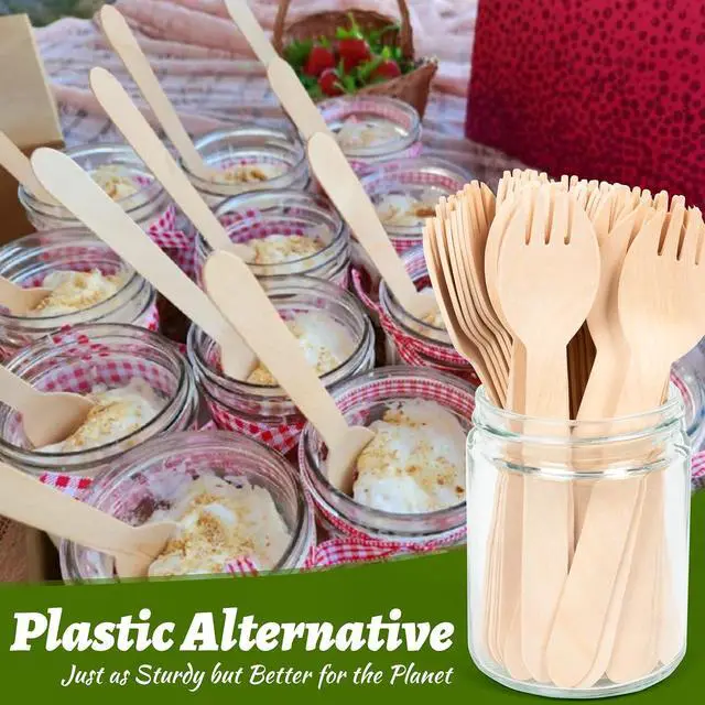 Alt view image 4 of 6 - ANTETOK Disposable Wood Cutlery Sporks - 100 Pack Wooden Sporks Disposable Spoon Fork 2-in-1 Cutlery,6.3 Inch Length