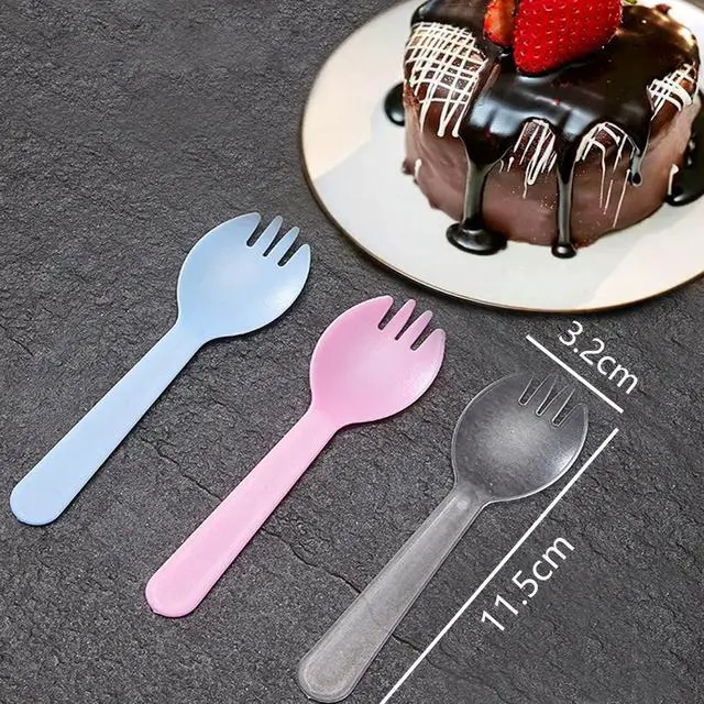 Alt view image 2 of 7 - 100PCS Disposable Sporks, Individually Wrappe Eco-Friendly Durable Plastic Spork, 2 in 1 Forks and Spoons Great for Lunch, Picnics or Restaurant and Party Supply (Pink)