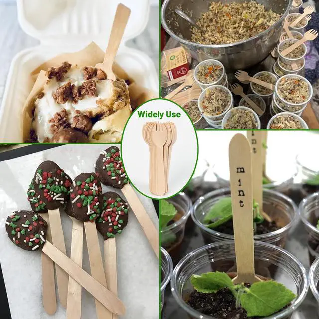 Alt view image 5 of 6 - ANTETOK Disposable Wood Cutlery Sporks - 100 Pack Wooden Sporks Disposable Spoon Fork 2-in-1 Cutlery,6.3 Inch Length