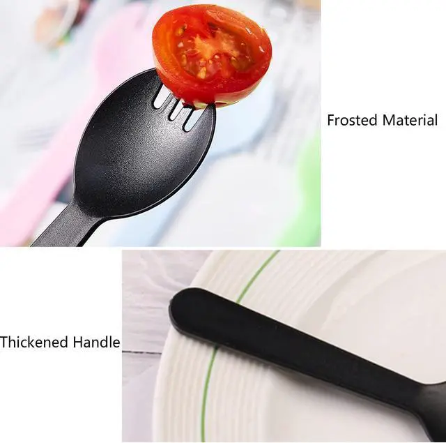 Alt view image 3 of 7 - 100PCS Disposable Sporks, Individually Wrappe Eco-Friendly Durable Plastic Spork, 2 in 1 Forks and Spoons Great for Lunch, Picnics or Restaurant and Party Supply (Pink)