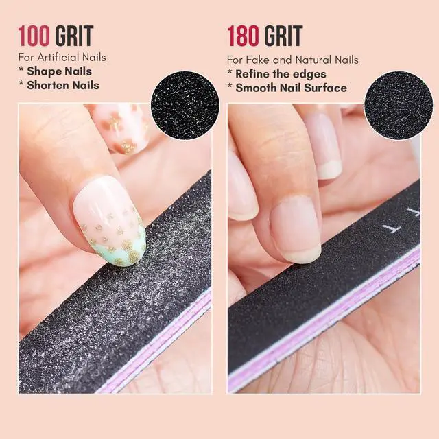 Alt view image 2 of 7 - Makartt Nail Files 100/180 Grit - 2pcs Double Sides Black Trial Set | Emery Boards for Nails, Coarse 100 Grit Shapes Acrylic Gel Removal, 180 Grit Smooths Edges, Durable Design for Salon DIY