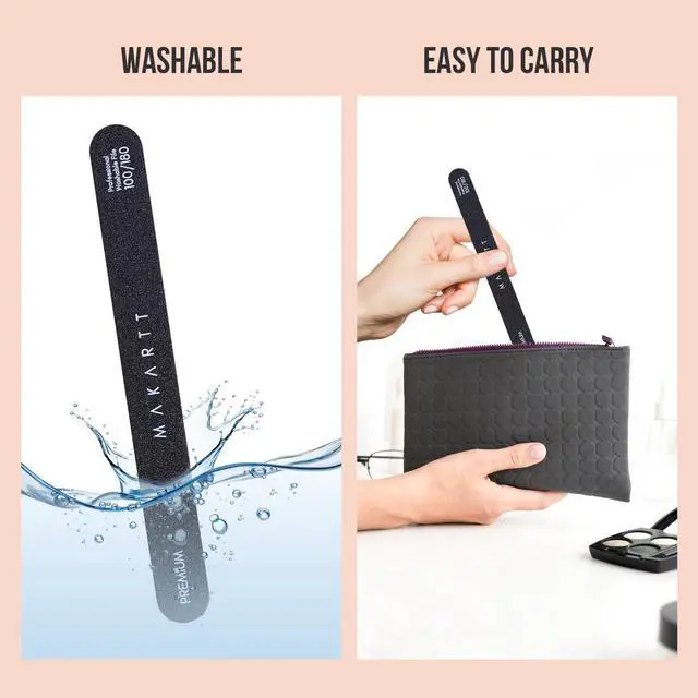Alt view image 4 of 7 - Makartt Nail Files 100/180 Grit - 2pcs Double Sides Black Trial Set | Emery Boards for Nails, Coarse 100 Grit Shapes Acrylic Gel Removal, 180 Grit Smooths Edges, Durable Design for Salon DIY
