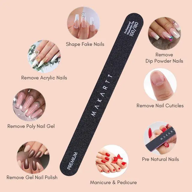 Alt view image 5 of 7 - Makartt Nail Files 100/180 Grit - 2pcs Double Sides Black Trial Set | Emery Boards for Nails, Coarse 100 Grit Shapes Acrylic Gel Removal, 180 Grit Smooths Edges, Durable Design for Salon DIY