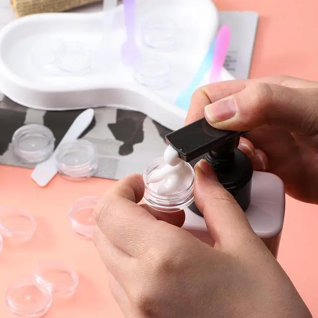 Alt view image 3 of 7 - 10 Pcs 2g Makeup Travel Containers with Lids & 5 Pcs Mini Spatulas, Empty Cosmetic Sample Jars Small Refillable Leak Proof Plastic Bottles for Lip Balm Creams Lotion Lip Scrub Foundation