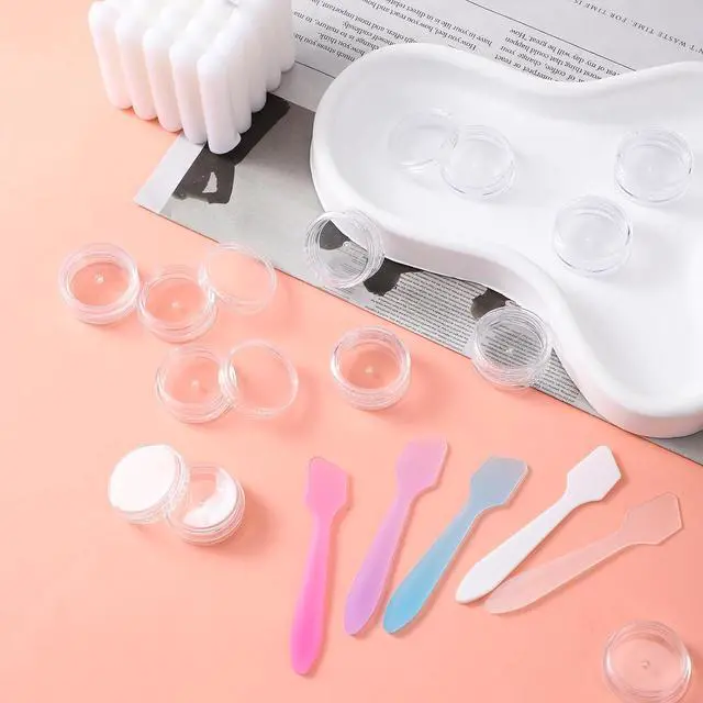 Alt view image 7 of 7 - 10 Pcs 2g Makeup Travel Containers with Lids & 5 Pcs Mini Spatulas, Empty Cosmetic Sample Jars Small Refillable Leak Proof Plastic Bottles for Lip Balm Creams Lotion Lip Scrub Foundation