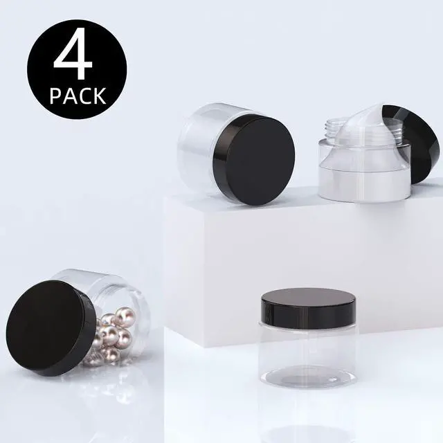 Alt view image 2 of 6 - Patelai 4 Pcs Plastic Jars Wide Mouth with Lids,2 Ounce,Black | Travel Size for Creams Oils, Clear Round Storage Cosmetics Containers, Leak Proof Screw on Lids for Makeup Beauty DIY