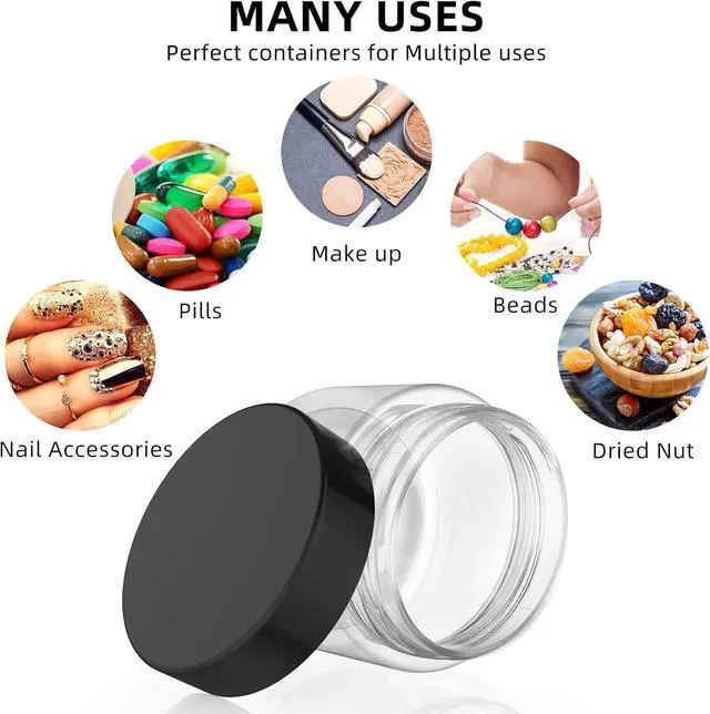 Alt view image 3 of 6 - Patelai 4 Pcs Plastic Jars Wide Mouth with Lids,2 Ounce,Black | Travel Size for Creams Oils, Clear Round Storage Cosmetics Containers, Leak Proof Screw on Lids for Makeup Beauty DIY