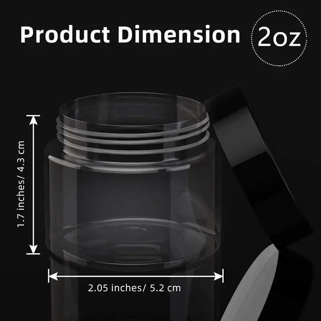 Alt view image 4 of 6 - Patelai 4 Pcs Plastic Jars Wide Mouth with Lids,2 Ounce,Black | Travel Size for Creams Oils, Clear Round Storage Cosmetics Containers, Leak Proof Screw on Lids for Makeup Beauty DIY