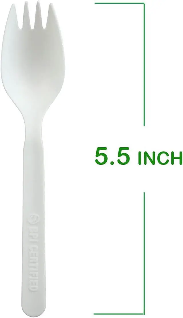 Alt view image 4 of 5 - GreenWorks Compostable CPLA Sporks,100 Count 5.5" Disposable Cutlery Spork (Spoon Fork)