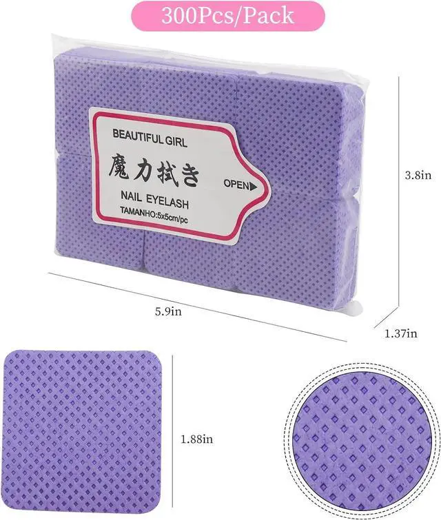 Alt view image 2 of 6 - 600 Pcs Lint Free Nail Wipes, Non-Woven Fabric Dry Nail Prep Pads, Nail Polish Remover Wipes Lash Extensions Glue Nail Cleaning Pads for Salon Supplies (Mixed Blue&Purple)
