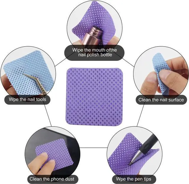 Alt view image 5 of 6 - 600 Pcs Lint Free Nail Wipes, Non-Woven Fabric Dry Nail Prep Pads, Nail Polish Remover Wipes Lash Extensions Glue Nail Cleaning Pads for Salon Supplies (Mixed Blue&Purple)
