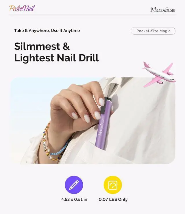 Alt view image 2 of 6 - MelodySusie Pen-Shaped Nail Drill PocketNail PC100G for Nail Beginners | 20,000 RPM, Ultra Slim, Gel Removal & Nail Care, for Home & Travel Use