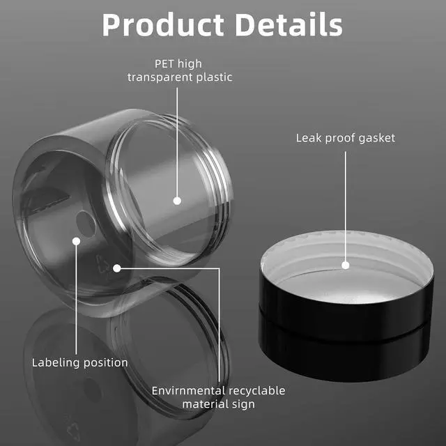 Alt view image 5 of 6 - Patelai 4 Pcs Plastic Jars Wide Mouth with Lids,2 Ounce,Black | Travel Size for Creams Oils, Clear Round Storage Cosmetics Containers, Leak Proof Screw on Lids for Makeup Beauty DIY