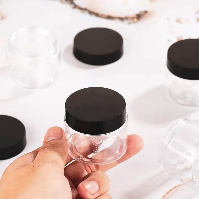Alt view image 6 of 6 - Patelai 4 Pcs Plastic Jars Wide Mouth with Lids,2 Ounce,Black | Travel Size for Creams Oils, Clear Round Storage Cosmetics Containers, Leak Proof Screw on Lids for Makeup Beauty DIY