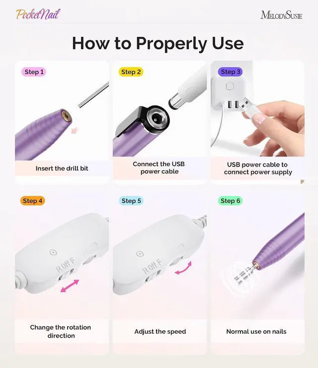 Alt view image 4 of 6 - MelodySusie Pen-Shaped Nail Drill PocketNail PC100G for Nail Beginners | 20,000 RPM, Ultra Slim, Gel Removal & Nail Care, for Home & Travel Use
