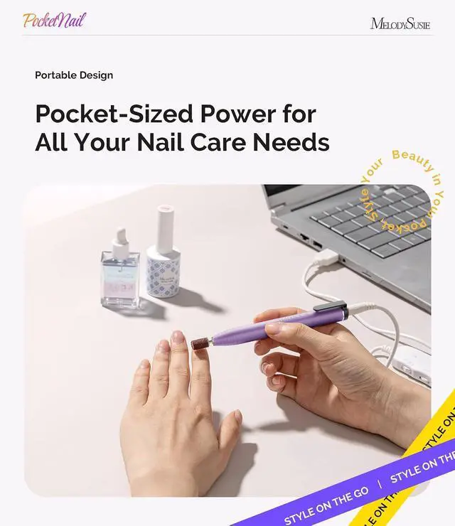 Alt view image 5 of 6 - MelodySusie Pen-Shaped Nail Drill PocketNail PC100G for Nail Beginners | 20,000 RPM, Ultra Slim, Gel Removal & Nail Care, for Home & Travel Use
