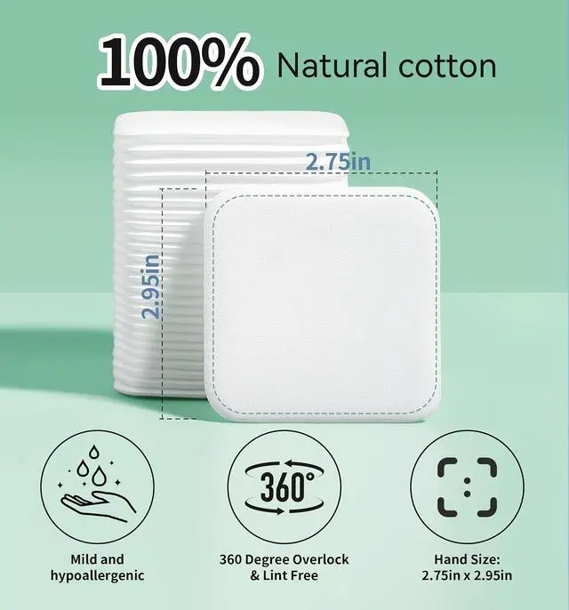 Alt view image 4 of 7 - Square Cotton Pads,180Ct, Ultra Soft & Lint-Free & Textured, Facial Eye Makeup Remover Pads, Face Pads Cleansing Cotton Squares, Natural Premium Cotton Rounds Cosmetic Cotton Pads for Daily Skin Care