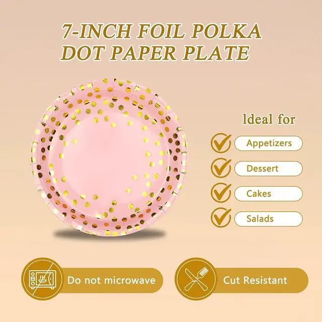 Alt view image 3 of 7 - Pink and Gold Paper Plates and Napkins Party Supplies,Serves 25 Guests Pink Gold Plates and Napkins,Disposable Paper Tableware Set for Birthday Wedding Bridal Shower Baby Shower Decorations