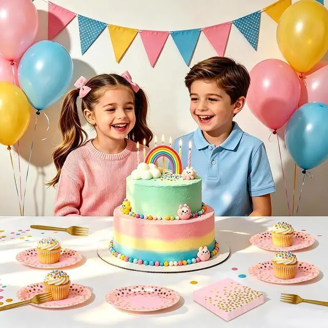 Alt view image 7 of 7 - Pink and Gold Paper Plates and Napkins Party Supplies,Serves 25 Guests Pink Gold Plates and Napkins,Disposable Paper Tableware Set for Birthday Wedding Bridal Shower Baby Shower Decorations
