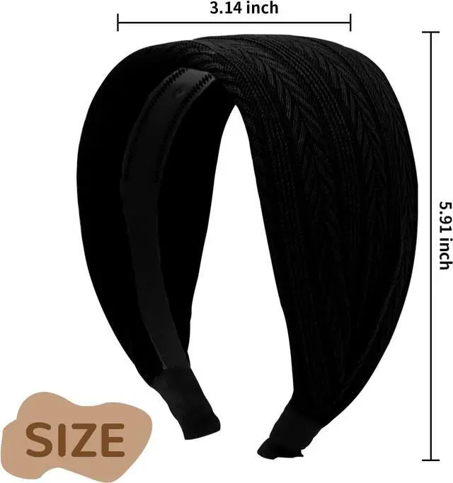 Alt view image 2 of 7 - Black Wide Headband for Women, Boho Headbands Thick Headbands with Teeth, Large Head Bands for Women's Hair Turban Hairbands Hair Accessories for Women