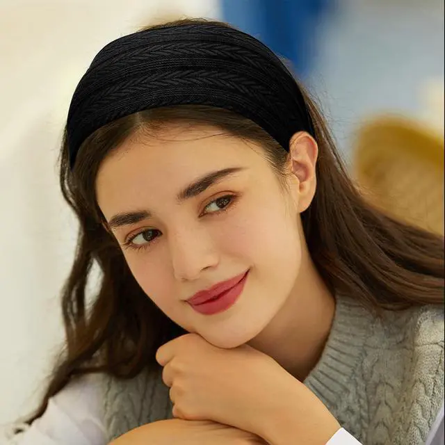 Alt view image 4 of 7 - Black Wide Headband for Women, Boho Headbands Thick Headbands with Teeth, Large Head Bands for Women's Hair Turban Hairbands Hair Accessories for Women