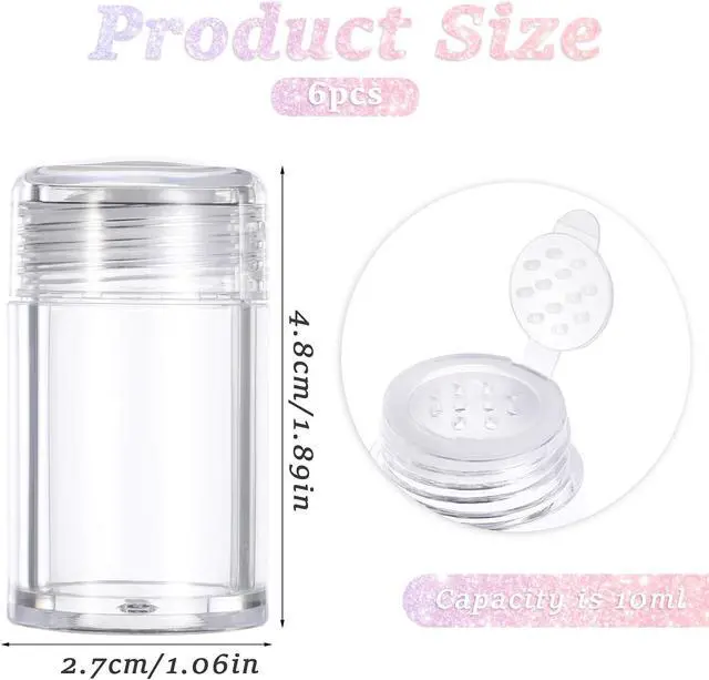 Alt view image 2 of 7 - 6 Pcs Clear Plastic Loose Powder Bottle Glitter Powder Bottle Baby Powder Container with 12 Holes Sifter and Lids Loose Powder Containers 10 ml Travel Powder Container