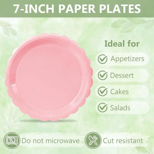Alt view image 6 of 7 - Mulbozy 75 Pink Paper Plates and Napkins Disposable Set for Party,7in | 25 Cute Pink Dessert Cake Plates, 25 Cocktail Napkins & Forks for Baby Girl Shower Birthday Party, Valentines, Tea Party