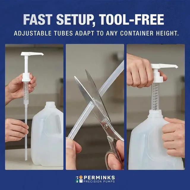 Alt view image 6 of 7 - PERMINKS Premium 1 Gallon Pump Dispenser, 1 oz Per Stroke Square Head Pump for Gallon Jug (38/400), Leak-Proof Industrial Design, Bottle Pump for Shampoo, Detergent, Syrups & Epoxy, BPA Free (1 Pack)