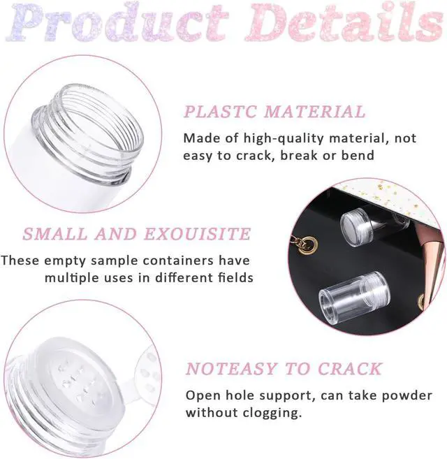Alt view image 5 of 7 - 6 Pcs Clear Plastic Loose Powder Bottle Glitter Powder Bottle Baby Powder Container with 12 Holes Sifter and Lids Loose Powder Containers 10 ml Travel Powder Container