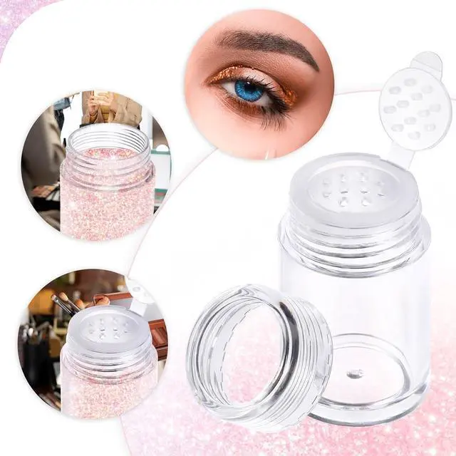 Alt view image 7 of 7 - 6 Pcs Clear Plastic Loose Powder Bottle Glitter Powder Bottle Baby Powder Container with 12 Holes Sifter and Lids Loose Powder Containers 10 ml Travel Powder Container