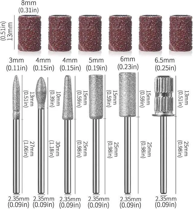 Alt view image 2 of 6 - 12Pcs Nail Drill bits Set,Professional Nail Art Tools Set for Acrylic Art,with 6 pcs Sanding Bands for Manicure & Pedicure Crystal Nail Files,Perfect for Nail Salons & Beauty