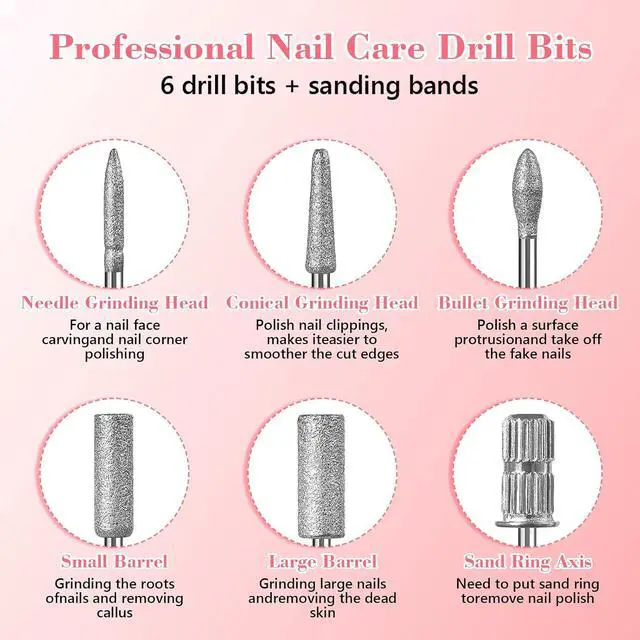 Alt view image 3 of 6 - 12Pcs Nail Drill bits Set,Professional Nail Art Tools Set for Acrylic Art,with 6 pcs Sanding Bands for Manicure & Pedicure Crystal Nail Files,Perfect for Nail Salons & Beauty