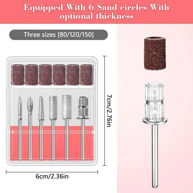 Alt view image 4 of 6 - 12Pcs Nail Drill bits Set,Professional Nail Art Tools Set for Acrylic Art,with 6 pcs Sanding Bands for Manicure & Pedicure Crystal Nail Files,Perfect for Nail Salons & Beauty