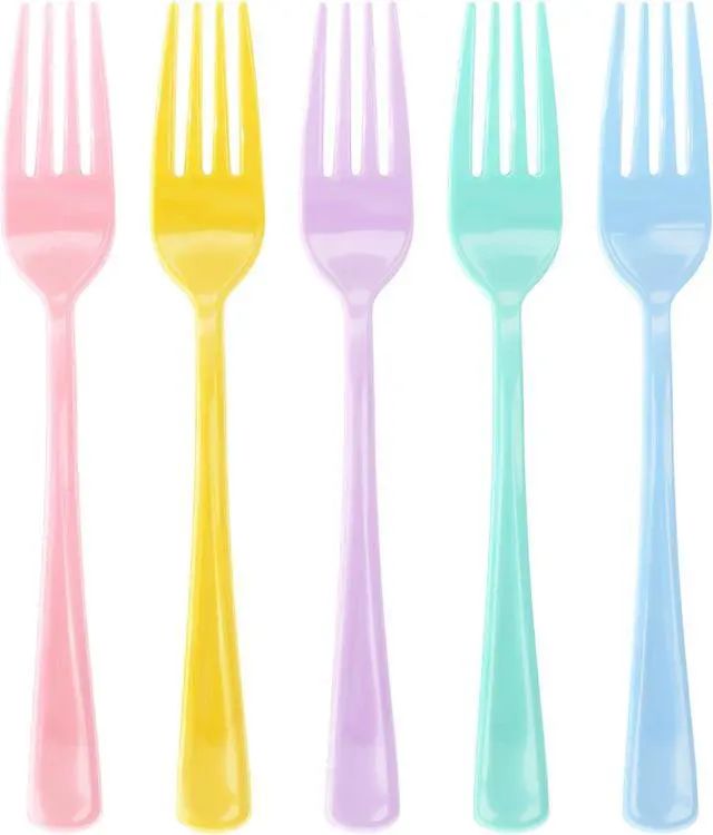 Main image of 50 Pcs Pastel Plastic Forks, Heavy Duty Plastic Cutlery Sets Ten Pieces Per Color Forks for Birthday Baby Shower Gender Reveal, Wedding, Tea Party, Garden Party