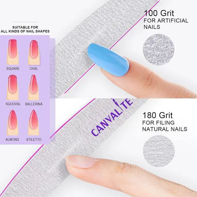 Alt view image 2 of 7 - Canvalite 10 PCS Nail File Professional Nail Files Reusable Double Sided Emery Board(100/180 Grit) Nail Styling Tools for Home and Salon Use Christmas Gifts for Women