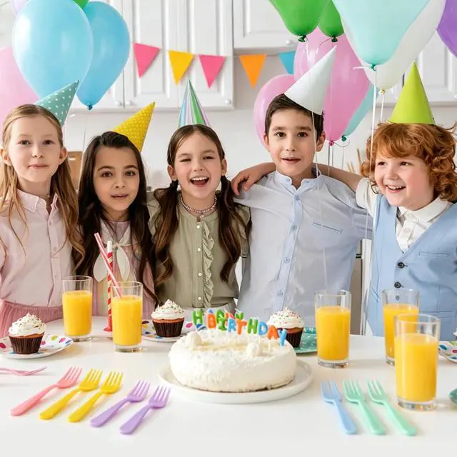 Alt view image 7 of 7 - 50 Pcs Pastel Plastic Forks, Heavy Duty Plastic Cutlery Sets Ten Pieces Per Color Forks for Birthday Baby Shower Gender Reveal, Wedding, Tea Party, Garden Party