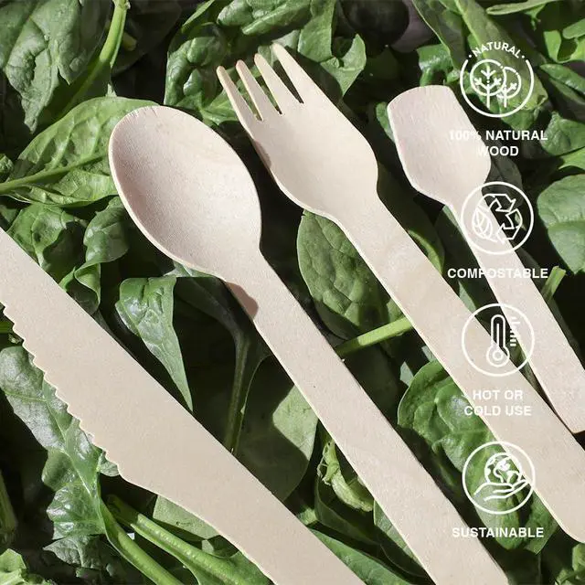 Alt view image 2 of 5 - Ofourteen Disposable Wooden Fork (100 pcs) - Magnolia Wood, Eco-Friendly & Compostable Utensils for Camping, Office, Travel, and Lunch Boxes