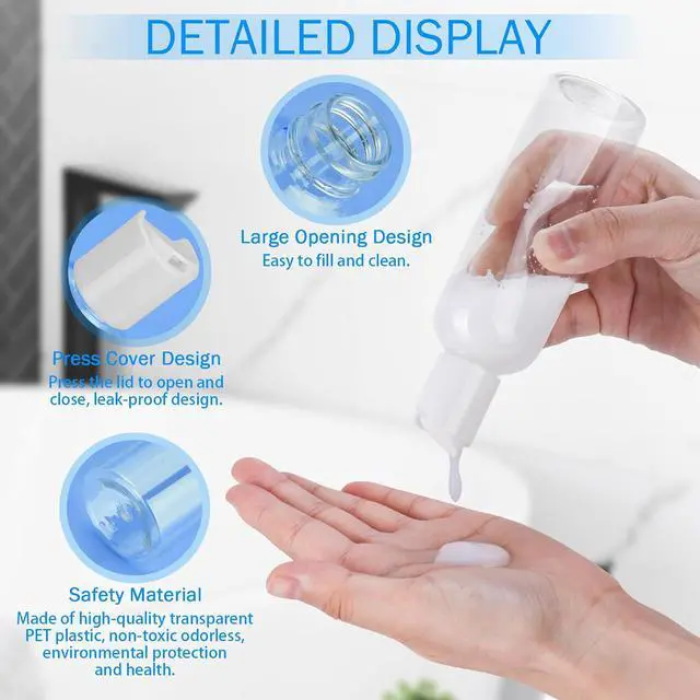Alt view image 2 of 7 - 6 Pack Travel Bottles for Toiletries, 3.4 oz Travel Bottles TSA Approved Leakproof Plastic Empty Bottles, Toiletry Containers with Labels for Shampoo Conditioner Lotion Travel Essentials Accessories